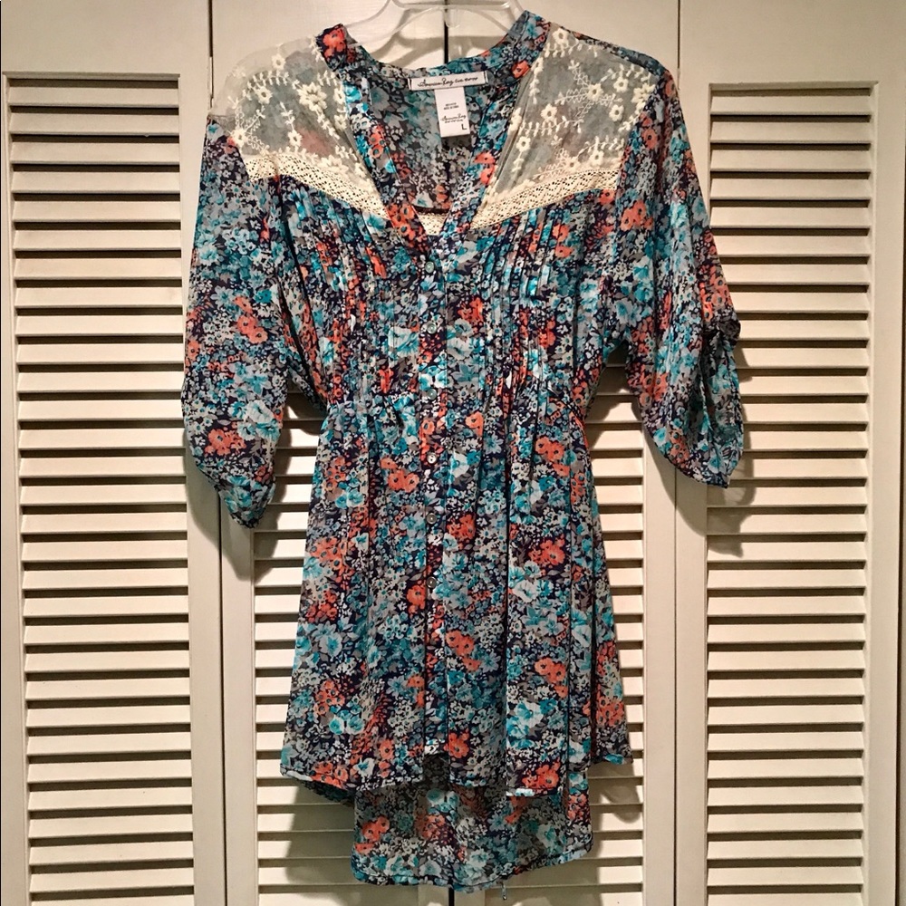 American Rag Floral 3/4 Sleeve Top Size Large